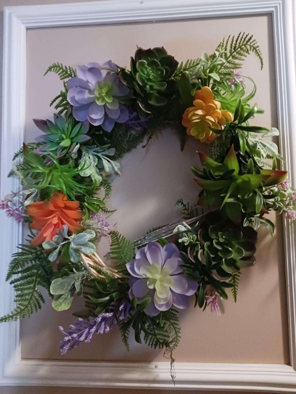 Decorative Succulent Wreath in Green, Purple, Orange